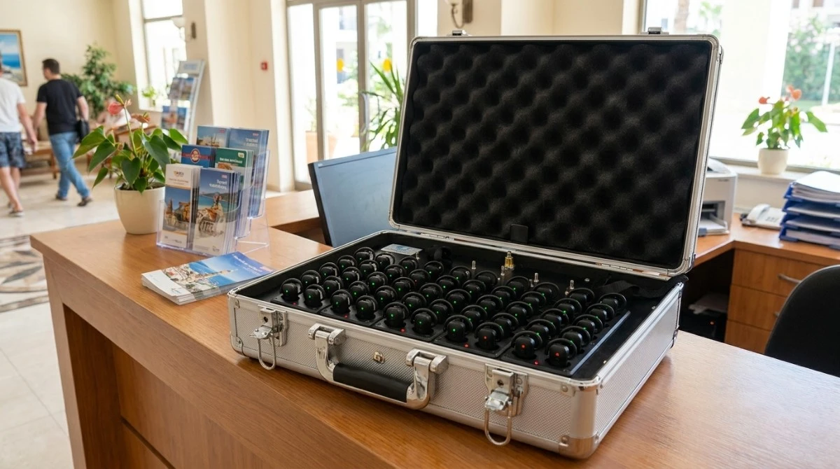 Charging case for multiple tour guide system units used by travel agencies Charging case for multiple tour guide system units used by travel agencies